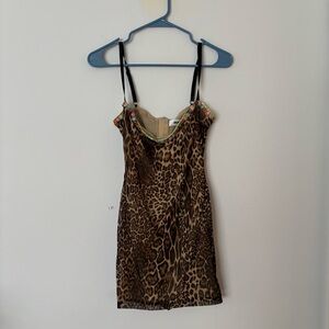 guizio brown cheetah leopard print bodycon mini dress with colourful floral trim
